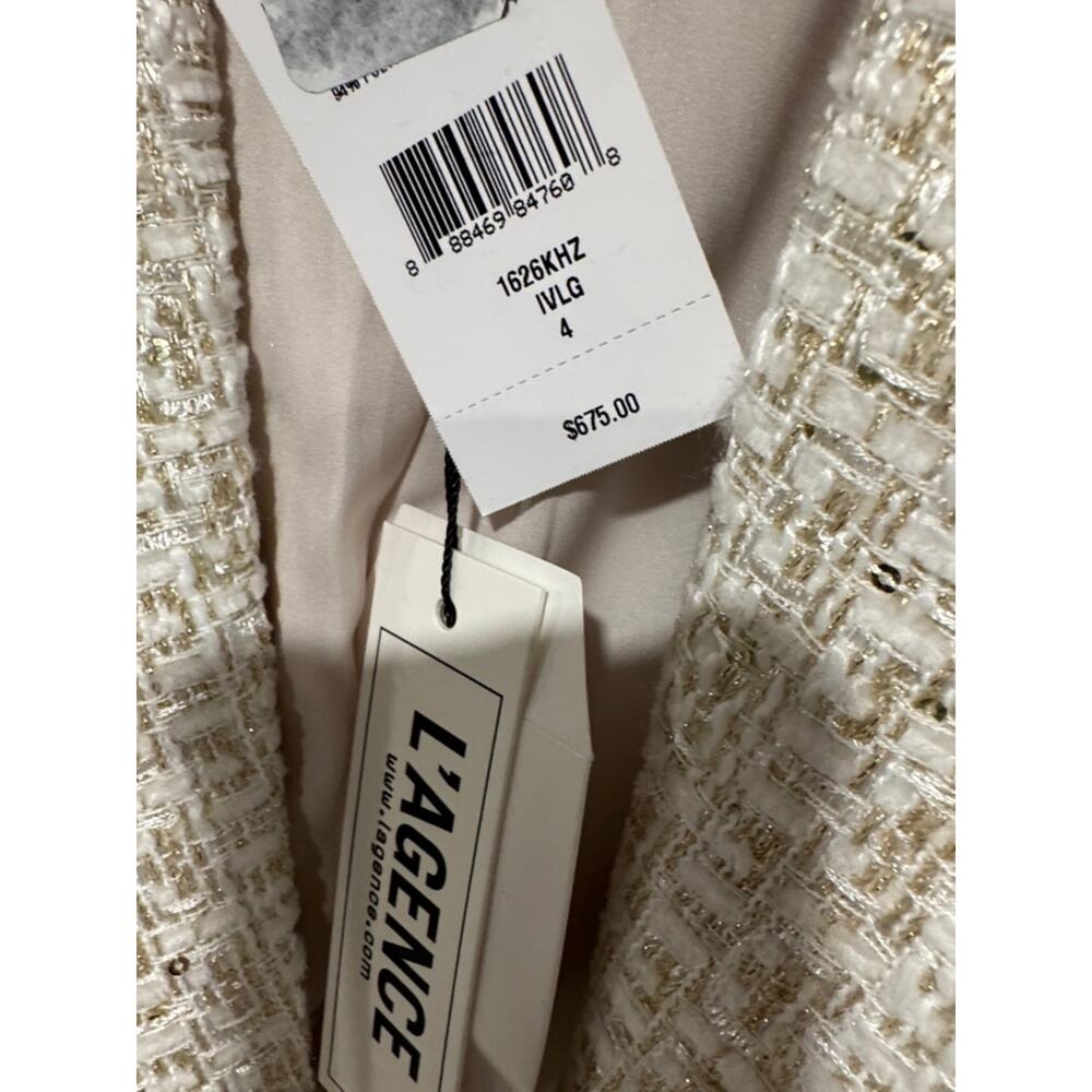 L'AGENCE Cream Tweed Double-Breasted Cropped Blazer size 4 NWT - Picture 3 of 6